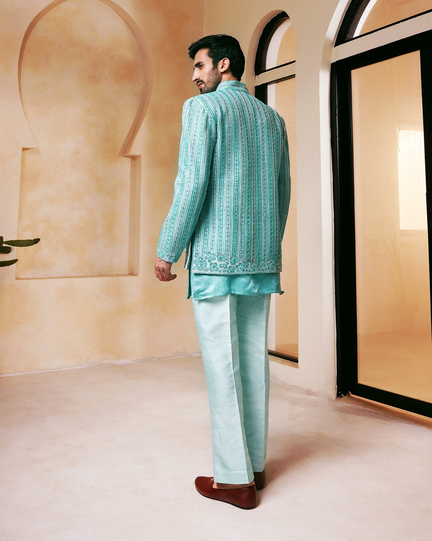 Mint green Bandhgala Jacket set