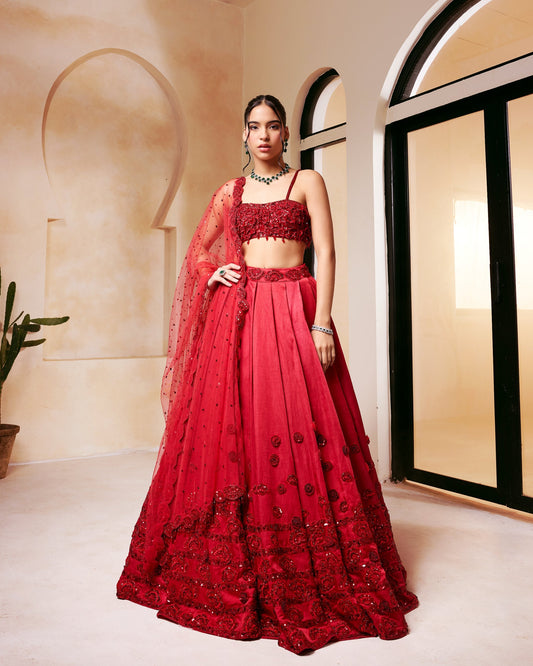 Crimson Embellished Lehenga Set