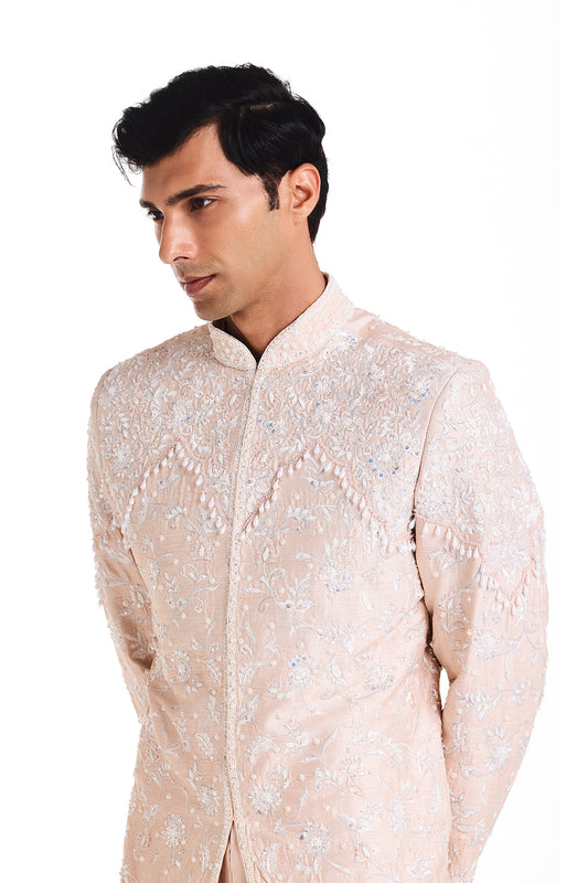 Beige Blossom Bandhgala Set