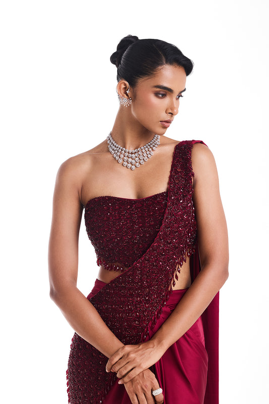 Red Dahlia Drape Saree