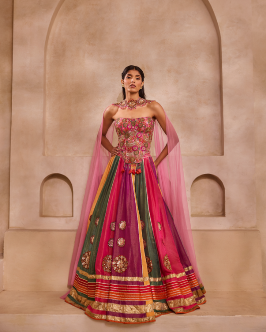 Corset with Multicoloured Kali Lehenga