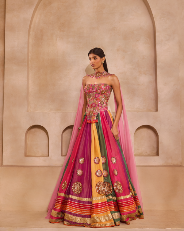 Corset with Multicoloured Kali Lehenga