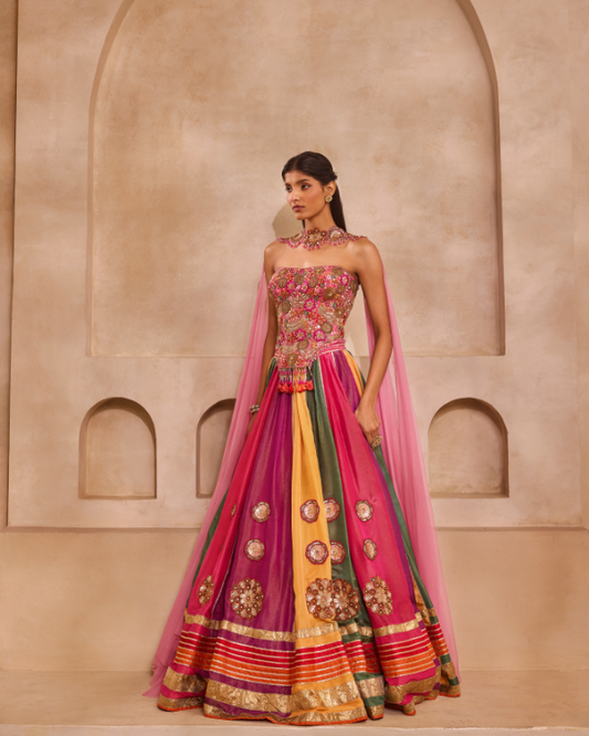 Corset with Multicoloured Kali Lehenga