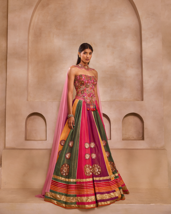 Corset with Multicoloured Kali Lehenga
