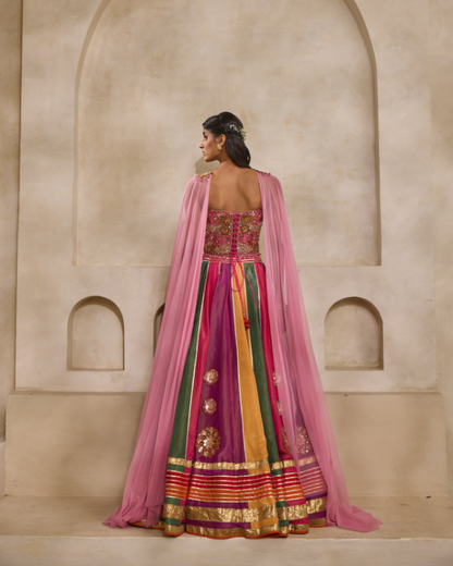 Corset with Multicoloured Kali Lehenga