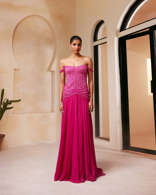 Fuchsia Draped Corset Gown
