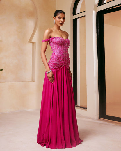 Fuchsia Draped Corset Gown