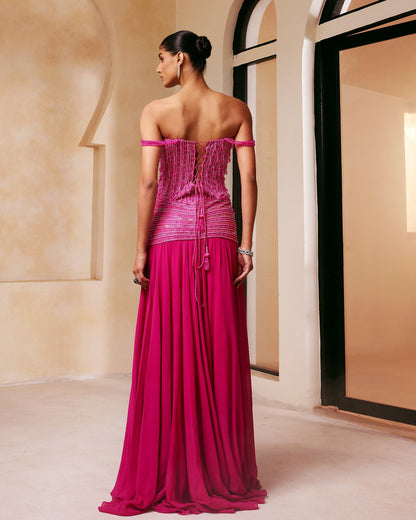 Fuchsia Draped Corset Gown