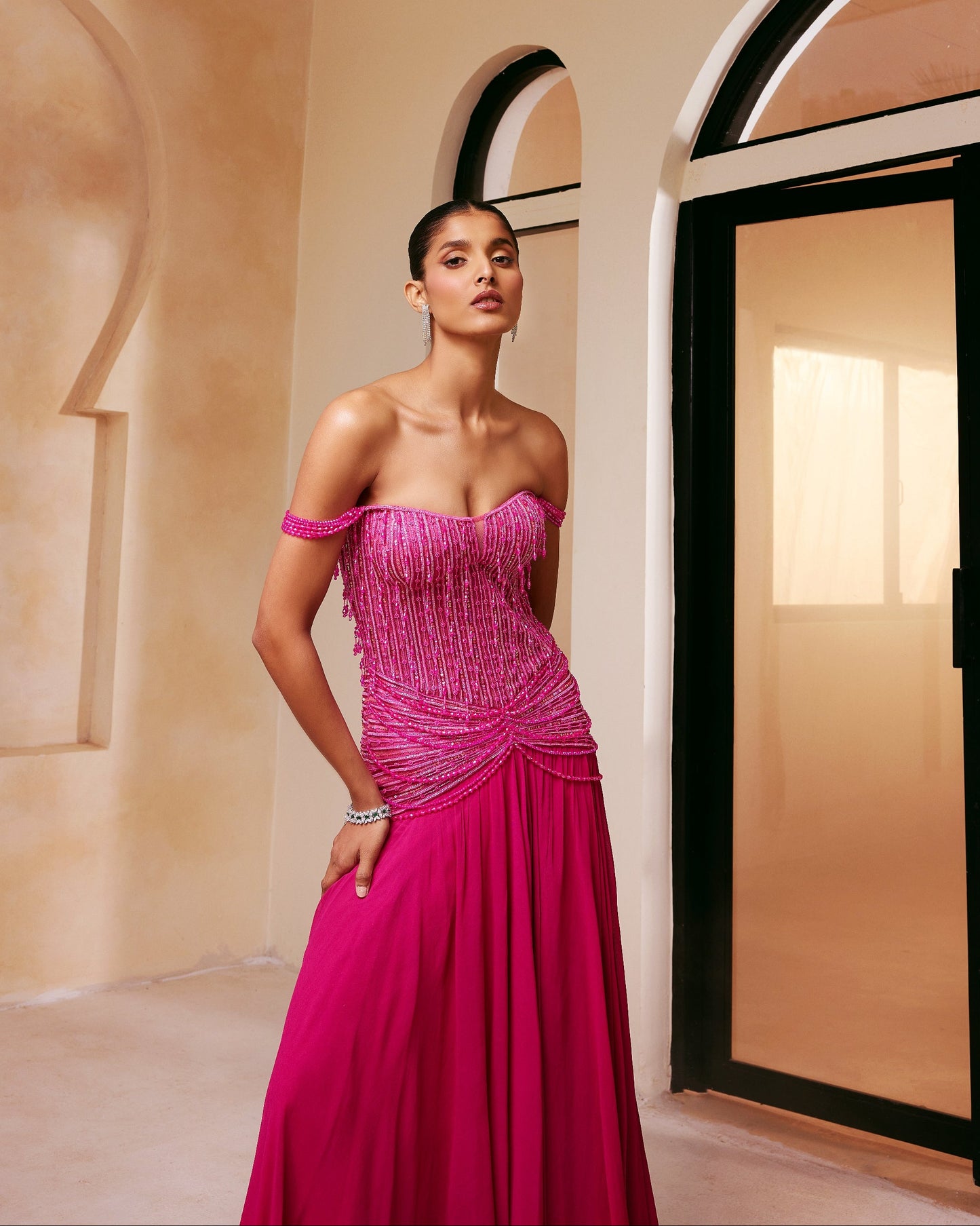 Fuchsia Draped Corset Gown