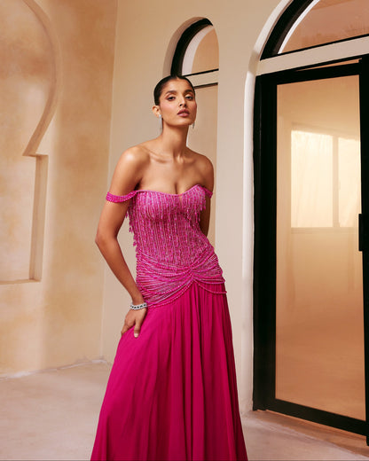 Fuchsia Draped Corset Gown