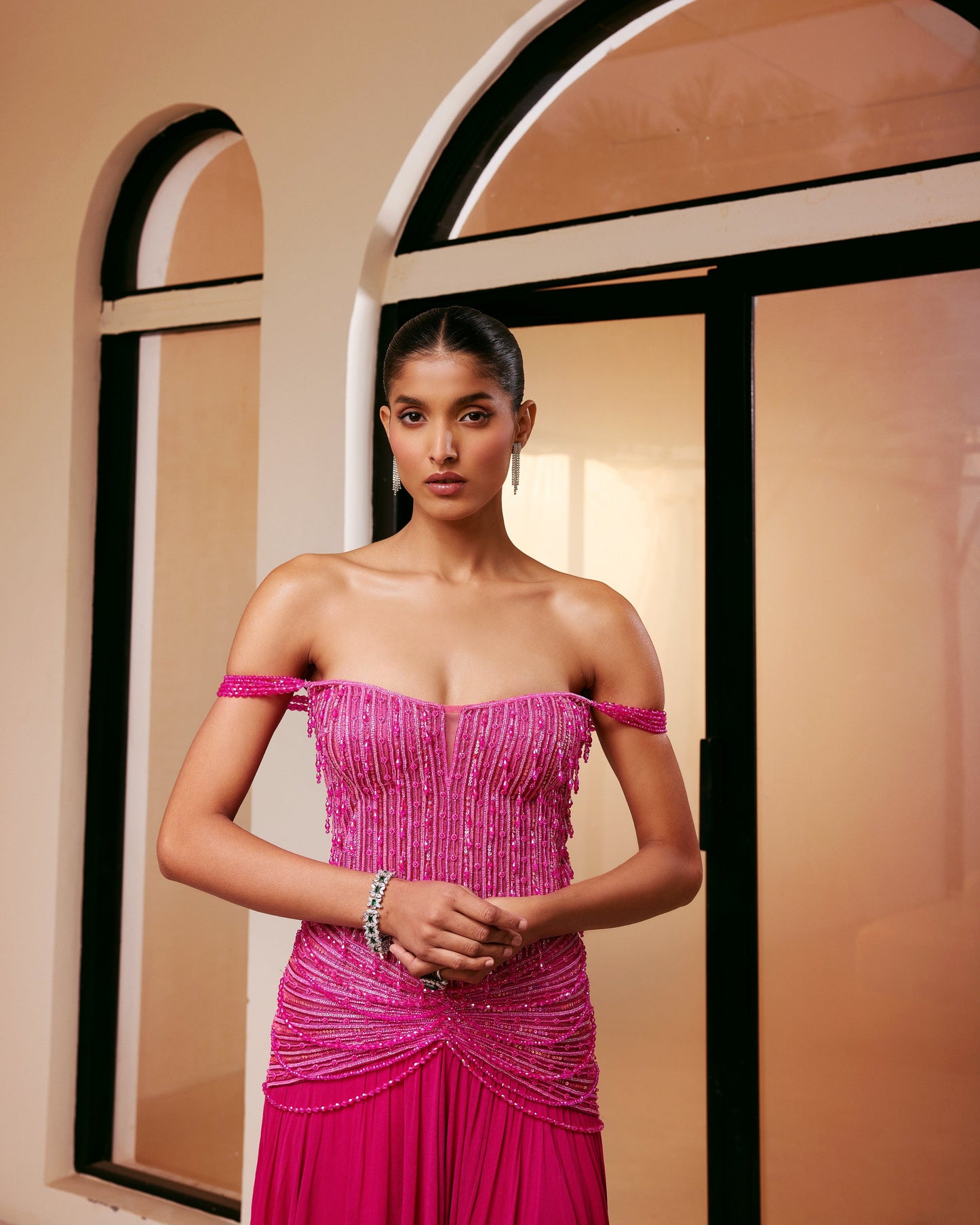 Fuchsia Draped Corset Gown