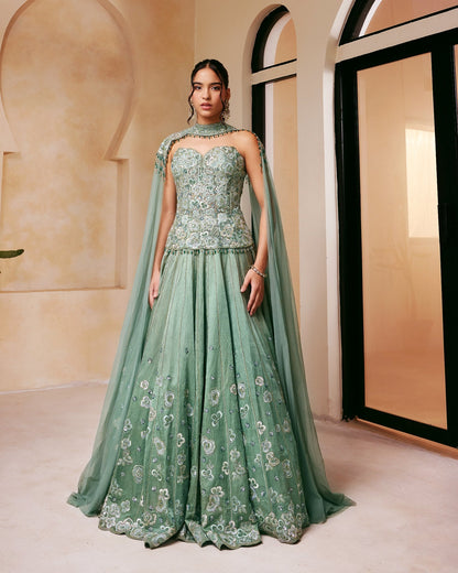 Sage Embellished Lehenga Set