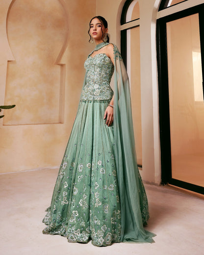 Sage Embellished Lehenga Set