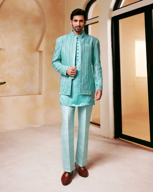 Mint green  Bandhgala Jacket set