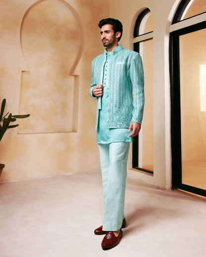 Mint green  Bandhgala Jacket set