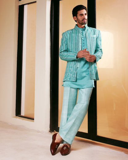 Mint green  Bandhgala Jacket set