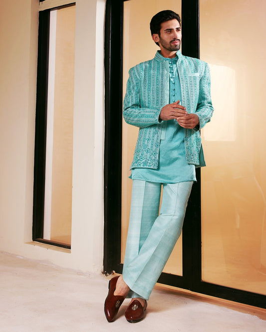 Mint green  Bandhgala Jacket set