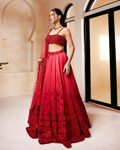 Crimson Embellished Lehenga Set