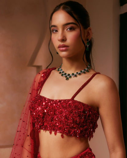 Crimson Embellished Lehenga Set