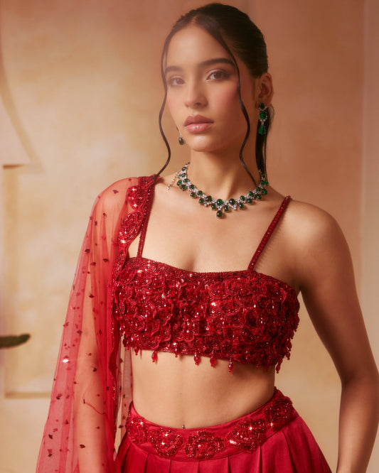 Crimson Embellished Lehenga Set