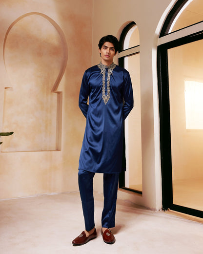 Navy Blue Embroidered Kurta Set