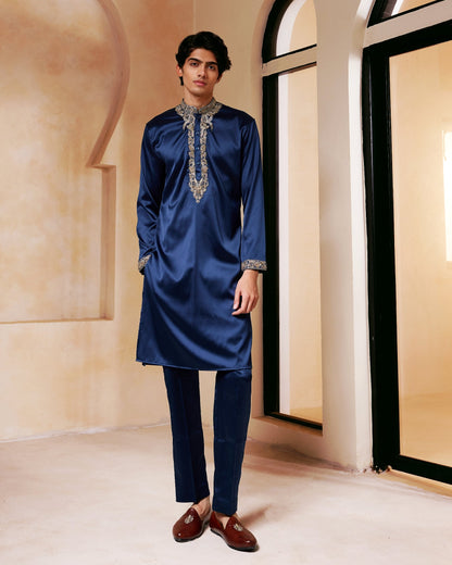 Navy Blue Embroidered Kurta Set