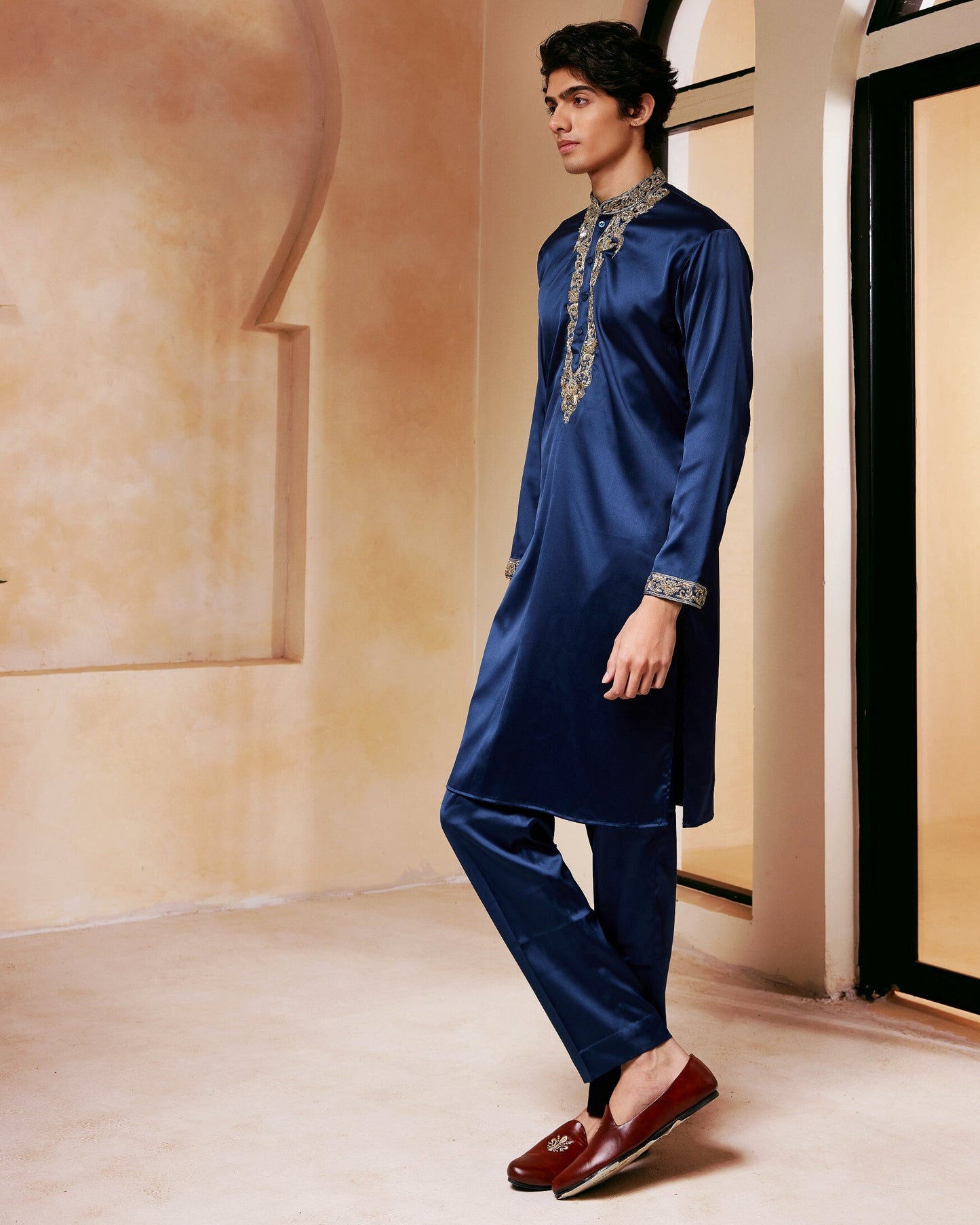 Navy Blue Embroidered Kurta Set