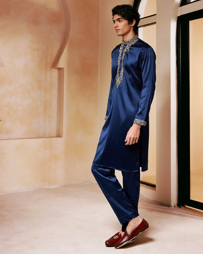 Navy Blue Embroidered Kurta Set