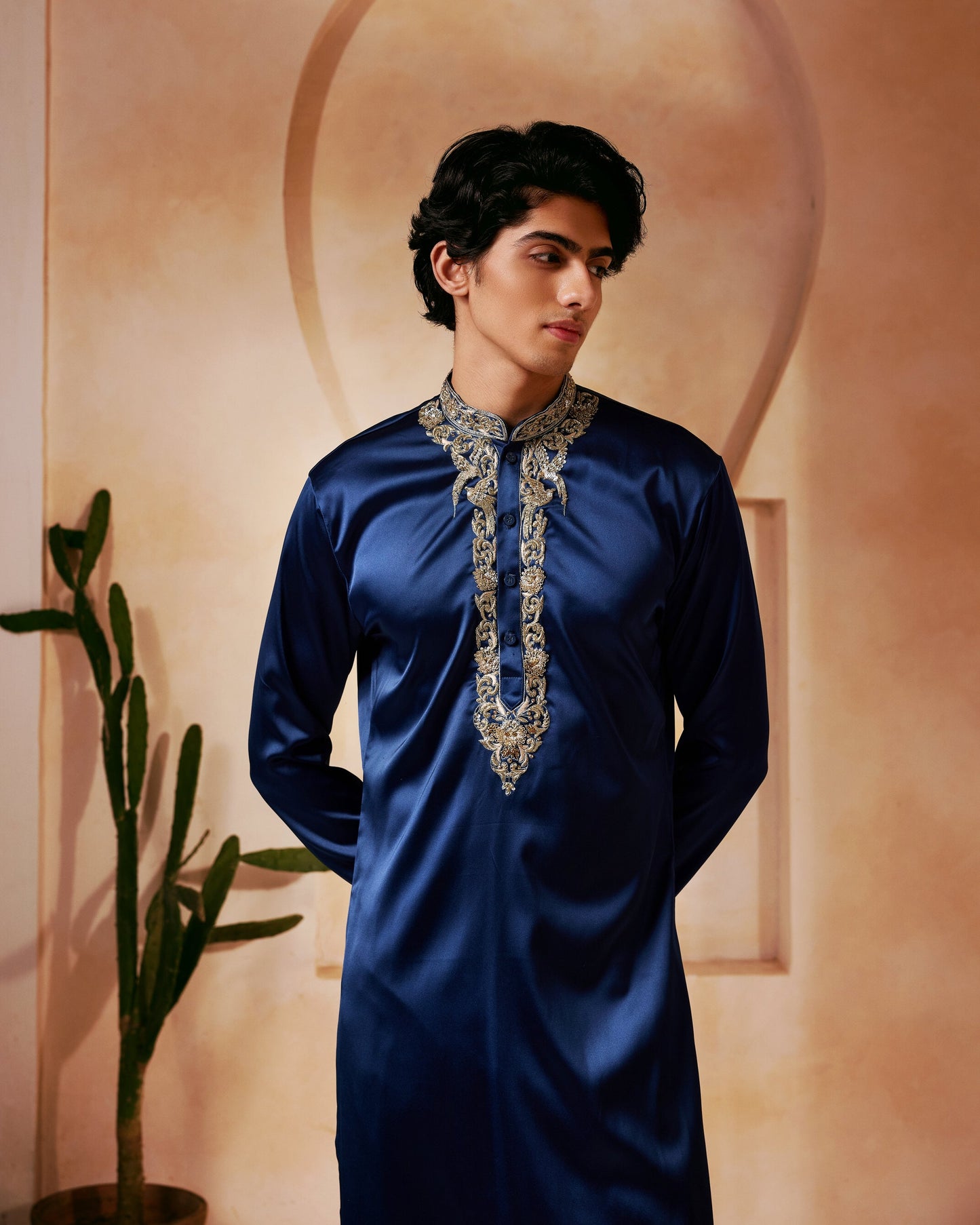 Navy Blue Embroidered Kurta Set