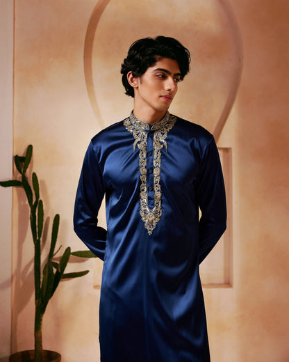 Navy Blue Embroidered Kurta Set