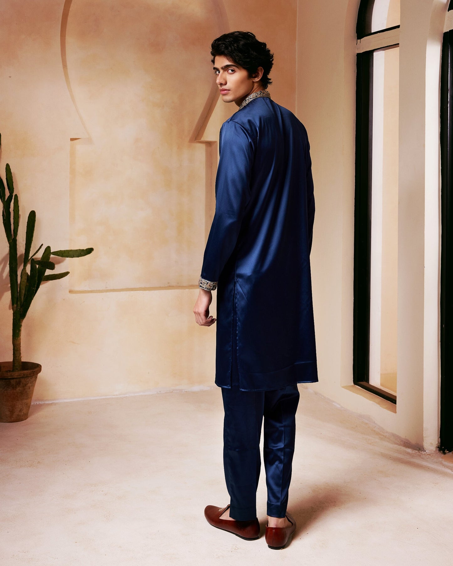 Navy Blue Embroidered Kurta Set