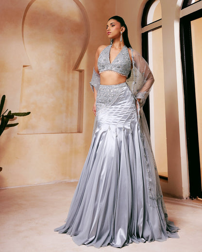 Silver Drape Lehenga Set
