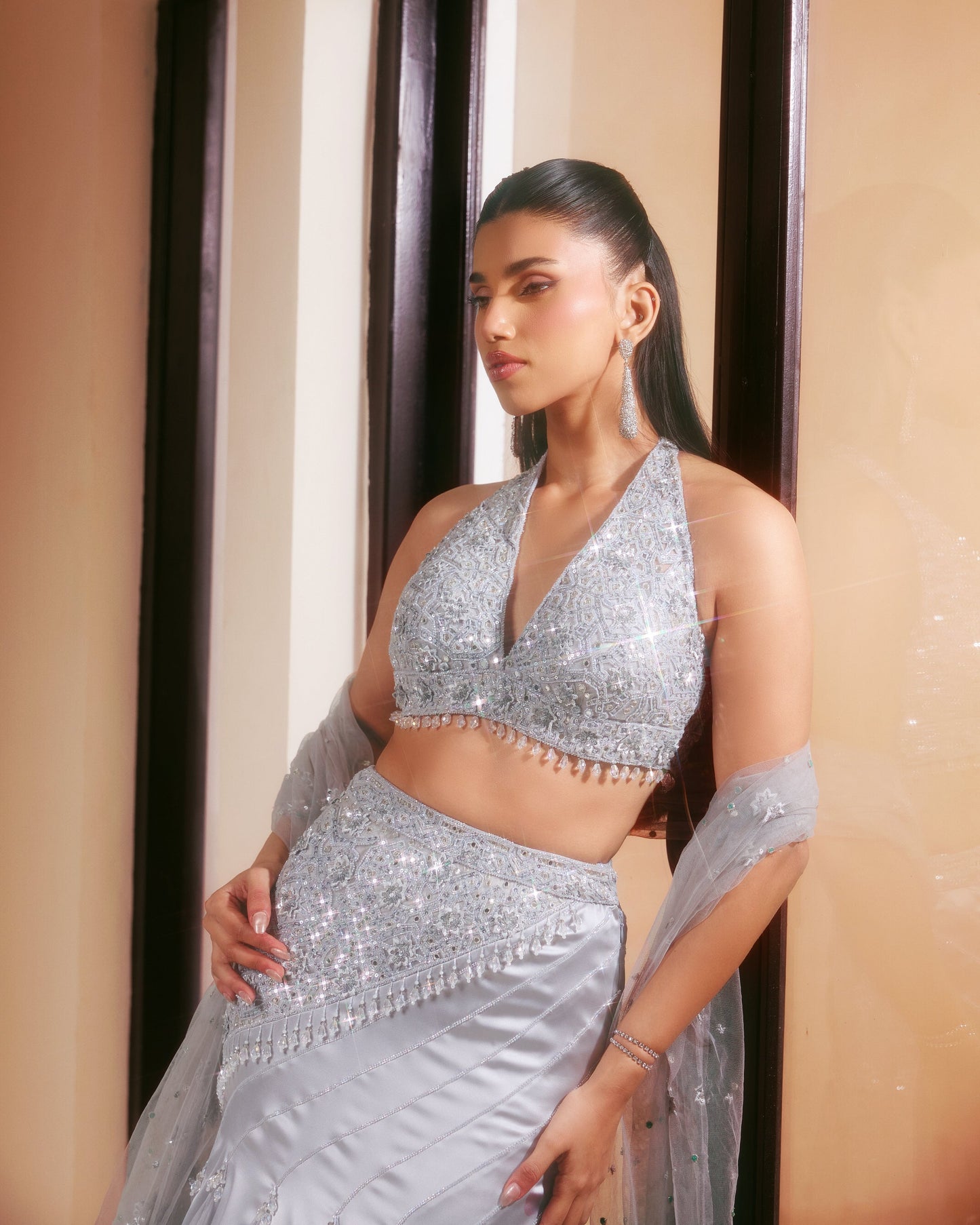 Silver Drape Lehenga Set
