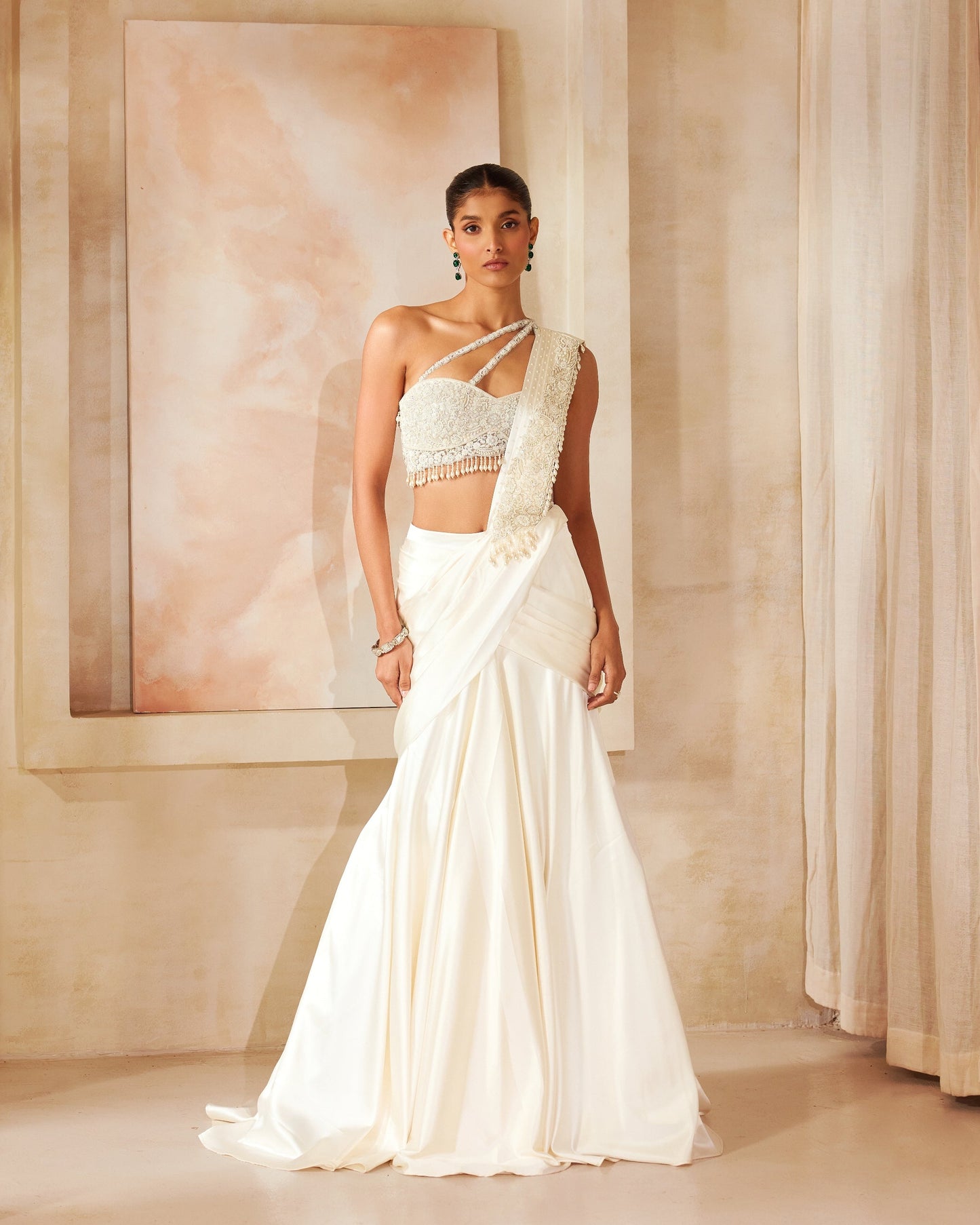 Ivory Drape Saree Set