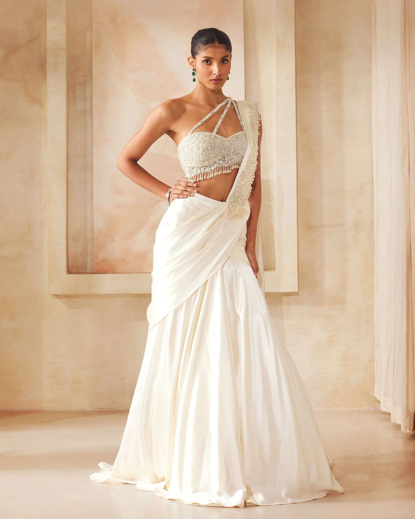 Ivory Drape Saree Set