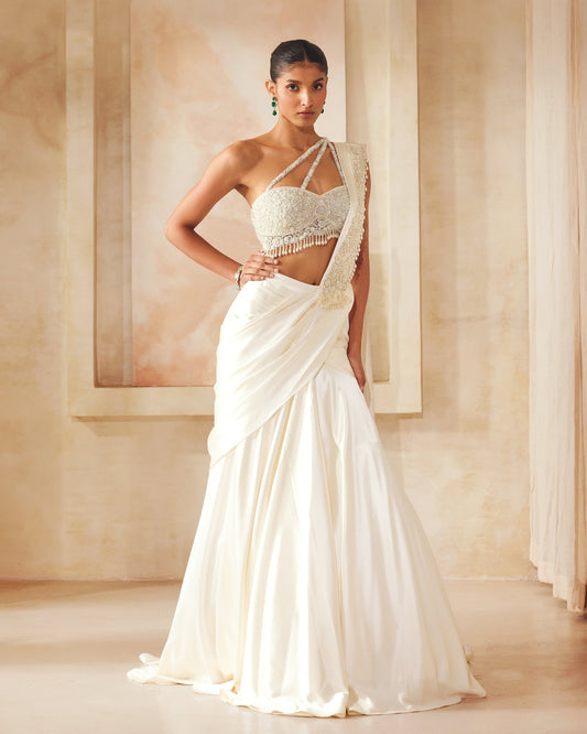 Ivory Drape Saree Set