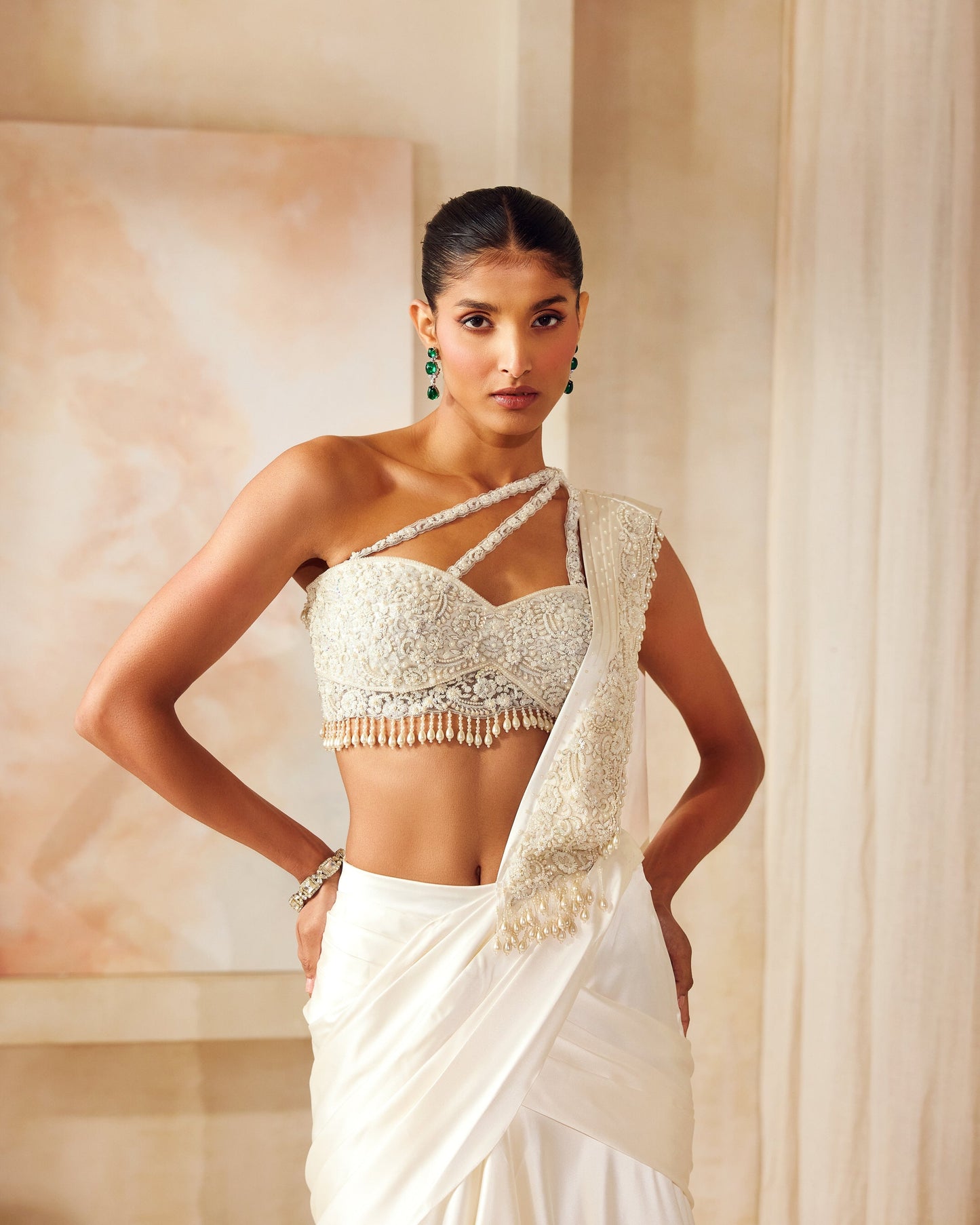Ivory Drape Saree Set