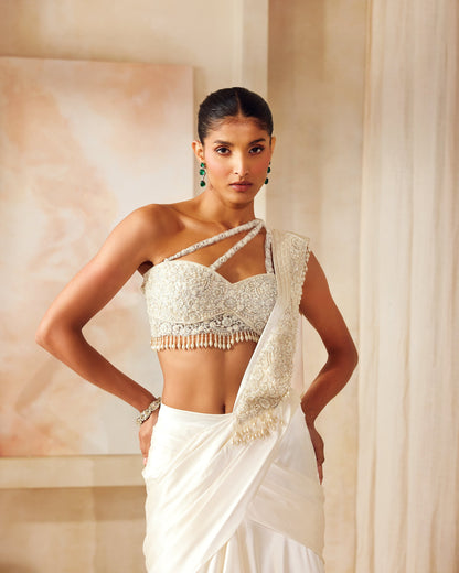 Ivory Drape Saree Set