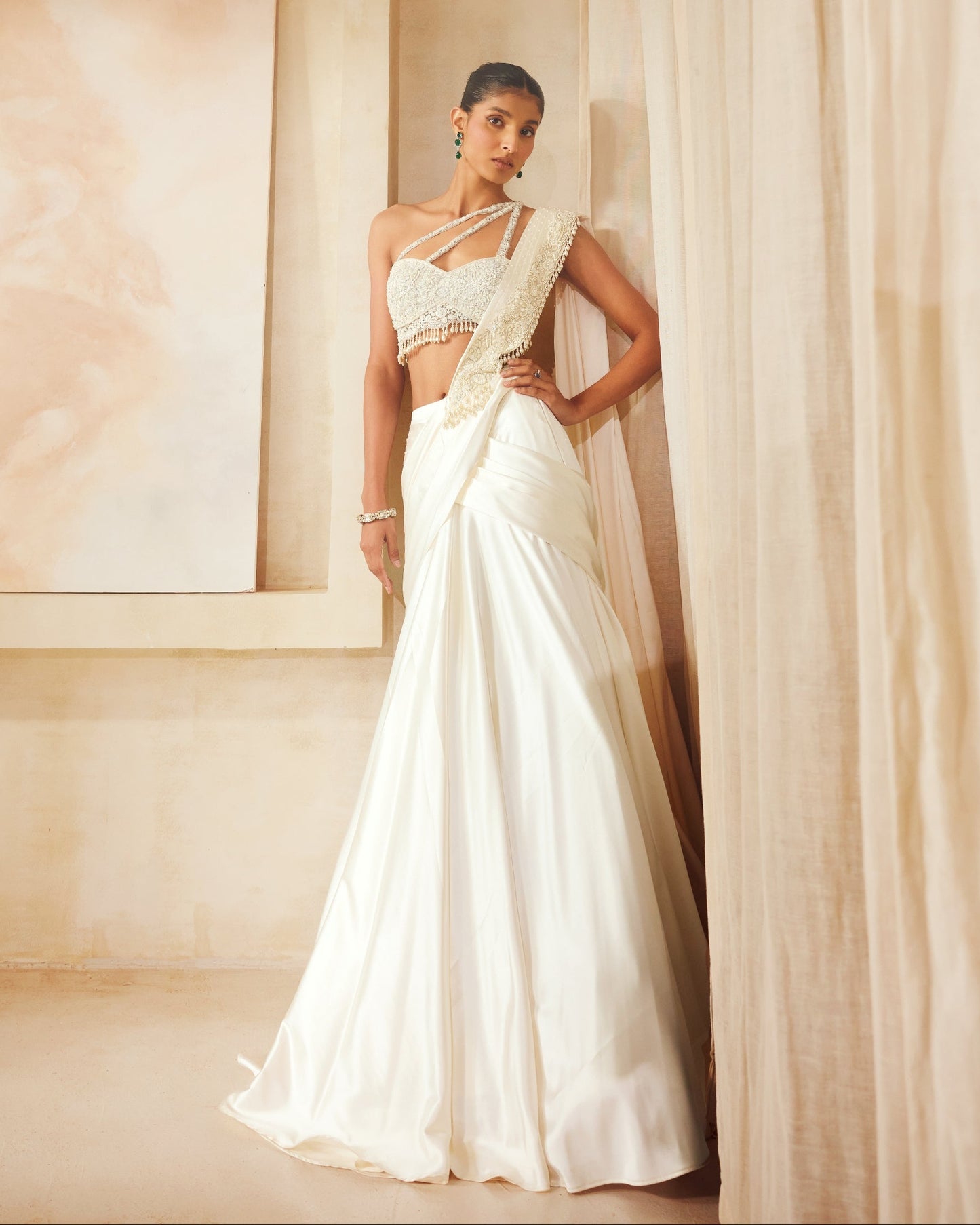 Ivory Drape Saree Set