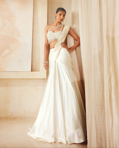 Ivory Drape Saree Set