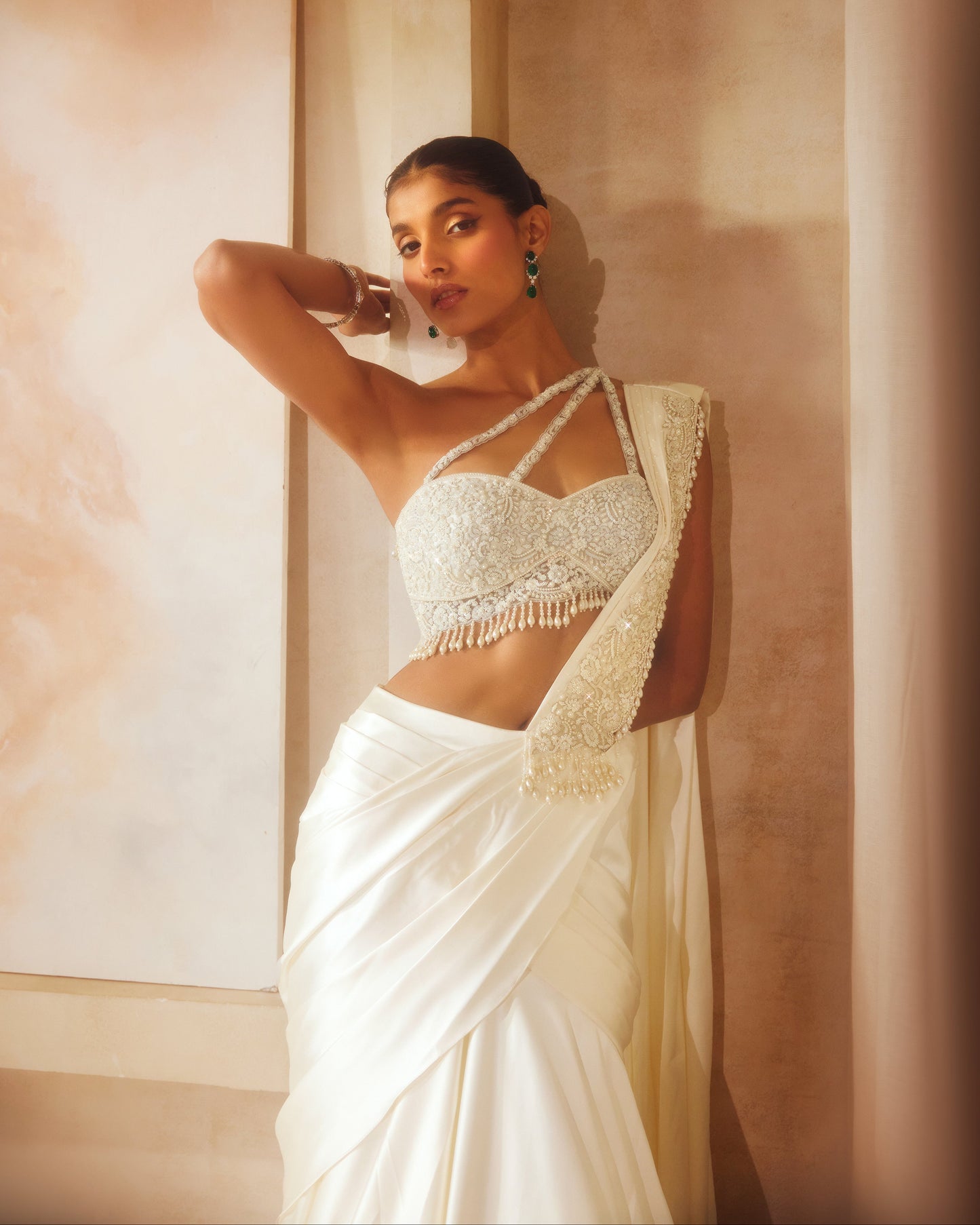Ivory Drape Saree Set