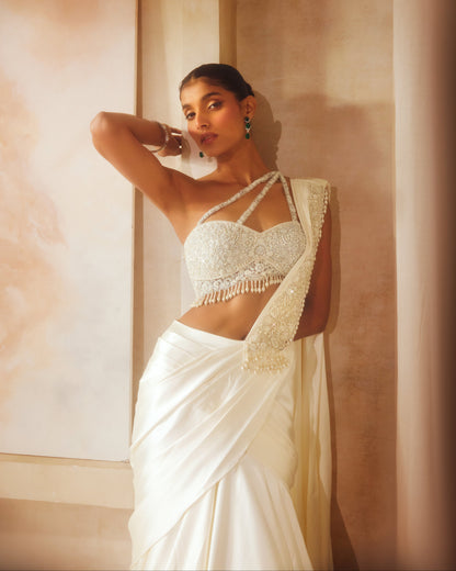 Ivory Drape Saree Set