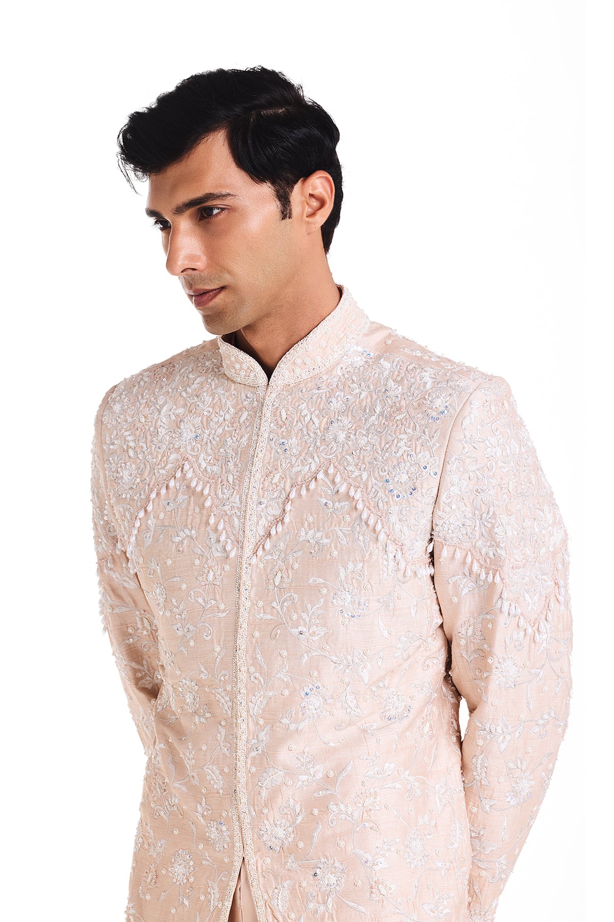 Beige Blossom Bandhgala Set