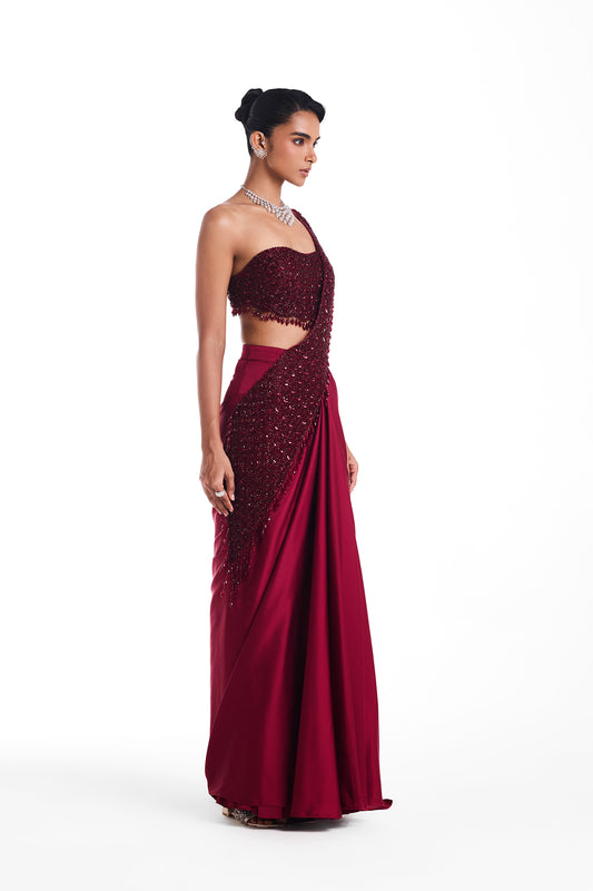 Red Dahlia Drape Saree