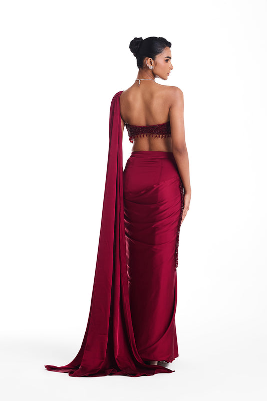 Red Dahlia Drape Saree